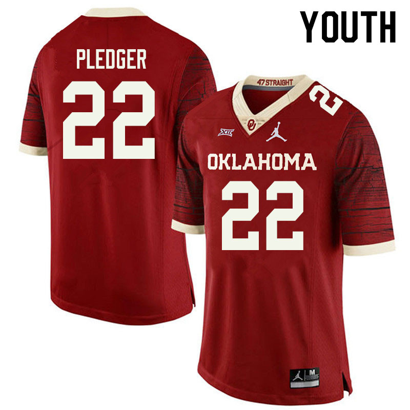 Jordan Brand Youth #22 T.J. Pledger Oklahoma Sooners College Football Jerseys Sale-Retro
